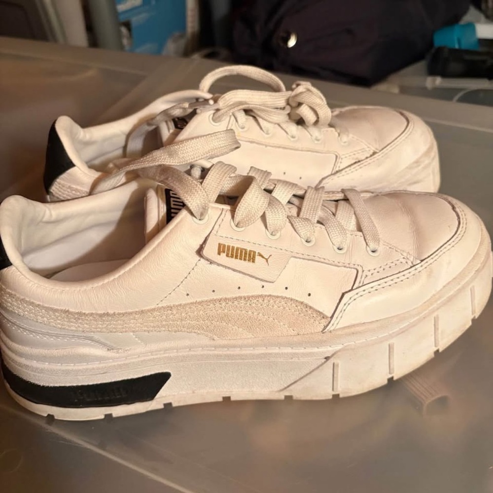 Puma White Sneakers with Black and Gold Details
